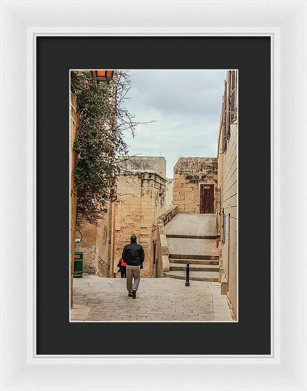 On The Streets Of Mdina Malta - Framed Print